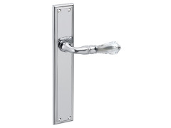 Door lever handles set on plates with Swarovski crystal