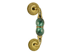 Door pull handle on rosettes with malachite stone