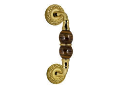 Door pull handle on rosettes with tiger eye stone