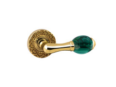 Door lever handles set on roses with malachite stone